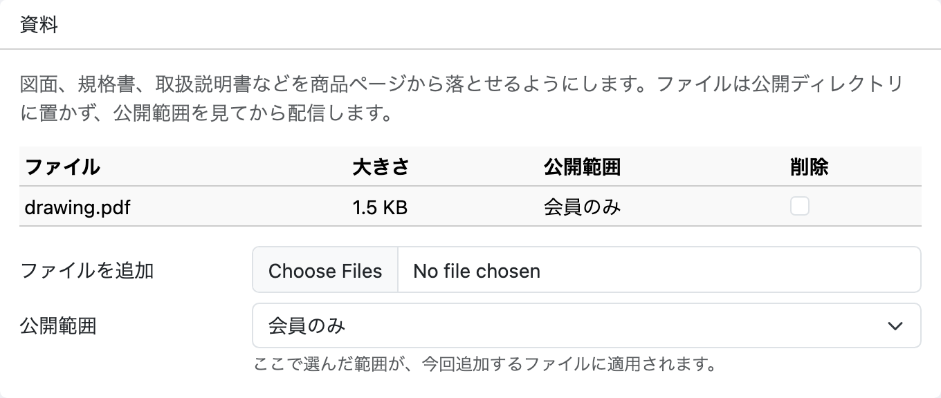 商品登録の資料欄